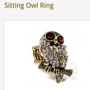 NWT Sitting owl Austrian Crystal stretch ring